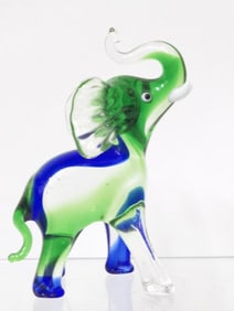 Vintage Blue/Green Art Glass Elephant