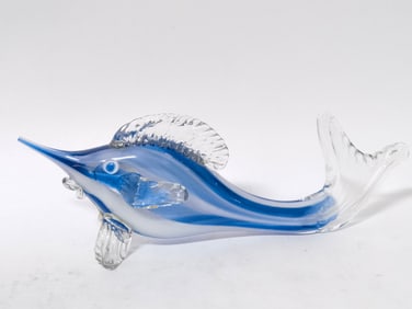 Large Murano Italy Blue/White Glass Sword Fish