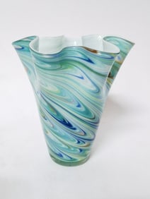 Vintage Colored Art Glass Swirl Ruffle Vase