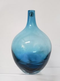 Hand Made Blue Clear Glass Vase