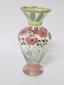 Vintage Fenton Hand Painted Floral Glass Vase