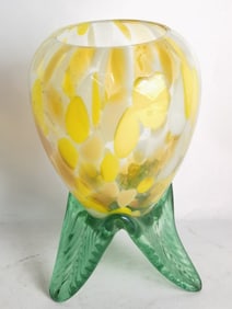 Vintage Yellow and Green Art Glass Pineapple Vase