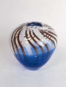 Vintage Kyla Brown/White Swirl/ Blue Glass Vase