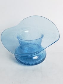 Vintage Aqua Blue Crackled Glass Vase