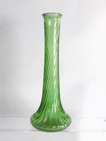 Vintage Green Ribbed Glass Vase