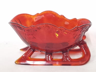 Mosser Glass Ruby Glass Sleigh Centerpiece