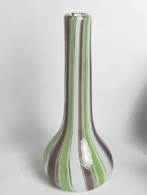 Vintage Fenton Amethyst/Green Stripe Glass Vase