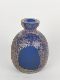 Vintage Murano Italy Gold Splatter Over Blue Glass