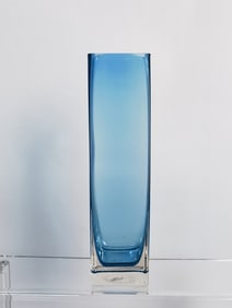 Vintage Murano Italy Blue Square Glass Vase