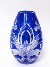 Vintage Bohemian Cobalt Blue Cut-to-Clear Glass Va