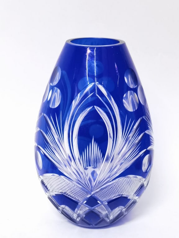 Vintage Bohemian Cobalt Blue Cut-to-Clear Glass Va (1 of 4)