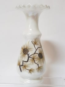 Vintage Pine Cone Flared Milk Glass Vase