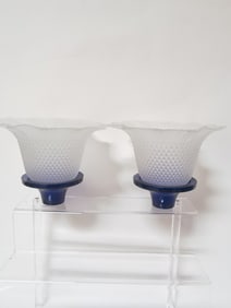 (2) Vintage Frosted Glass Flower Votives