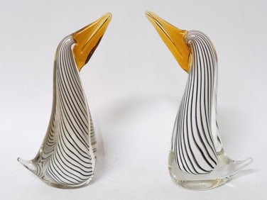 Pr. of Large Vintage Murano Italy Striped Glass Bi