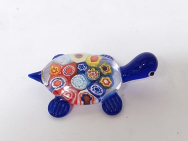 Vintage Murano Italy Millefiori Blue Glass Turtle
