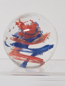 Unmarked Blue/Red Swirl Glass Paperweight