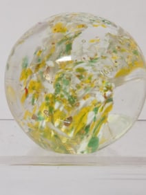Unmarked Yellow/Green Splatter Glass Paperweight