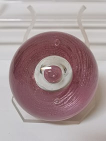 Unmarked Pink Swirl Bubble Glass Paperweight