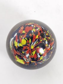 Vintage Blue/Yellow/Red Splatter Glass Paperweight
