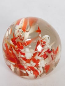Vintage White/Red Splatter Glass Paperweight