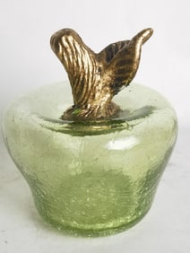 Vintage Emerald Crackle Glass Apple Paperweight
