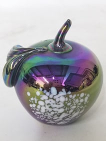 Vintage Iridescent White Splatter Glass Apple Pape