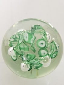 Vintage Murano Style Green Floral Glass Paperweigh