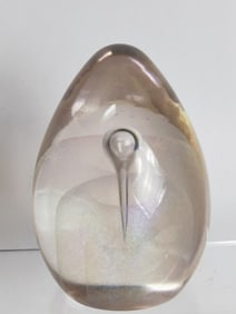 Vintage Signed Clear Bubble Glass Paperweight