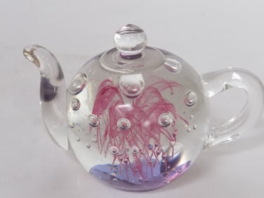 Vintage Pink Splatter Bubble Glass Teapot Paperwei