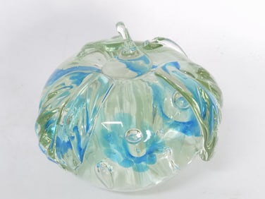 Large Vintage Murano Italy Blue Flower Glass Apple