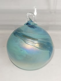 Vintage Iridescent Blue Swirl Glass Ornament