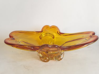 Vintage Murano Italy Amber Art Glass Bowl