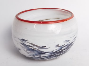 Vintage Black/White Art Glass Bird Bowl