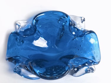 Vintage Murano Italy Cobalt Blue Controlled Bubble