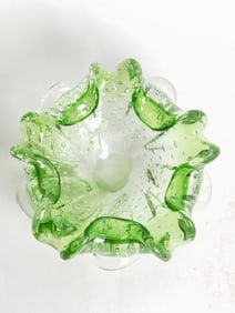 Vintage Murano Italy Green Controlled Bubble Flowe