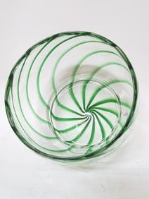 Green Swirl Clear Glass Bowl
