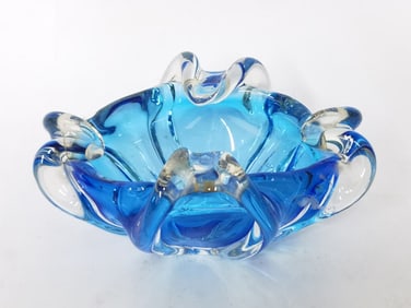 Vintage Murano Italy Blue Art Glass Bowl