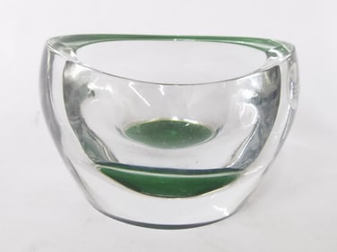 Vintage Clear and Green Blown Glass Bowl