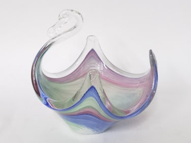 Vintage Murano Italy Multicolor Glass Swan Bowl