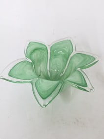 Vintage Murano Italy Green Flower Glass Bowl