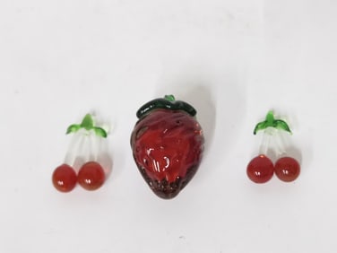 (3) Vintage Ruby Glass Berries