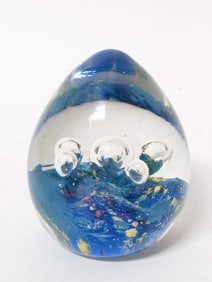 Vintage Murano Italy Bubbles Blue Splatter Glass P