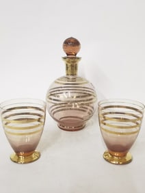 Vintage Art Deco Gilt Stripe Glass Decanter Set