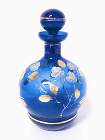 Vintage Gilt Cobalt Blue Floral Glass Decanter