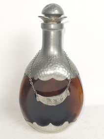 Vintage Royal Holland Pewter Amber Glass Decanter