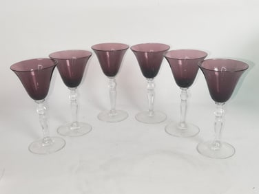(6) Vintage Artland Glass Amethyst Wine Glasses