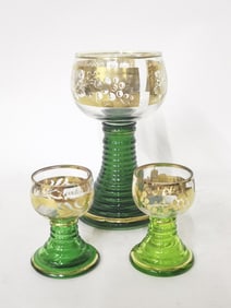 (3) Vintage German Roemer Gilt Wine Glasses