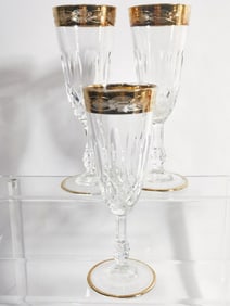 (3) Vintage Gilt Rim Crystal Champagne Flutes