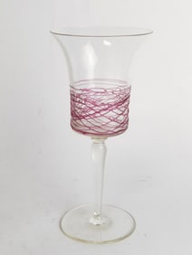 Vintage Pink Stripe Clear Wine Glass