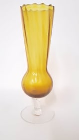 Vintage Amber Glass Pedestal Vase
